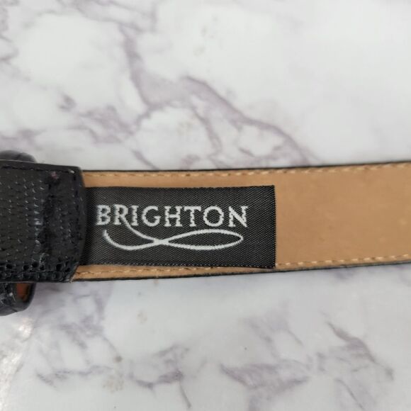 Brighton Vintage 90s Black Leather with Silver Toned Cat Filigree Buckle - Picture 7 of 14